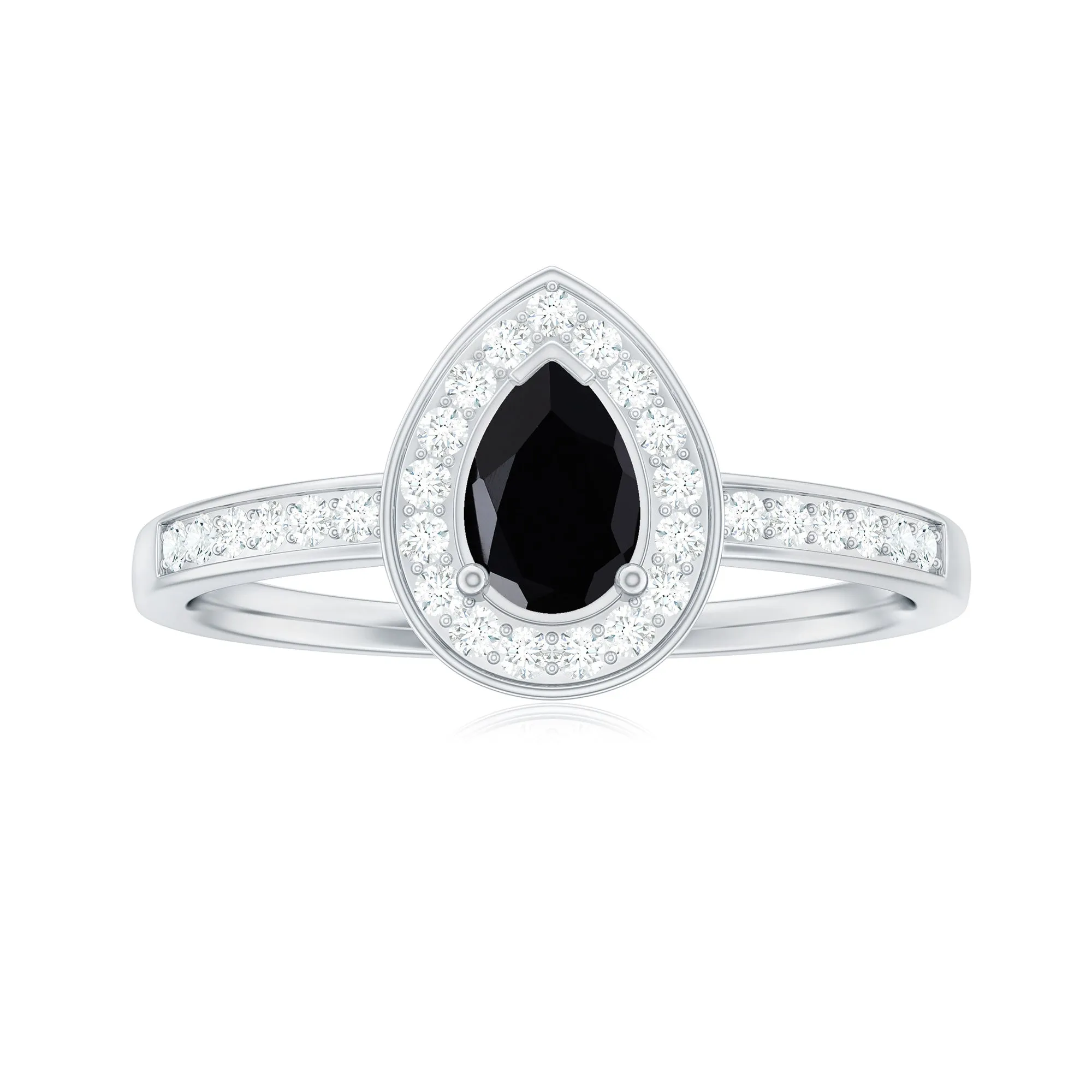 1 CT Classic Black Onyx Engagement Ring with Diamond Halo