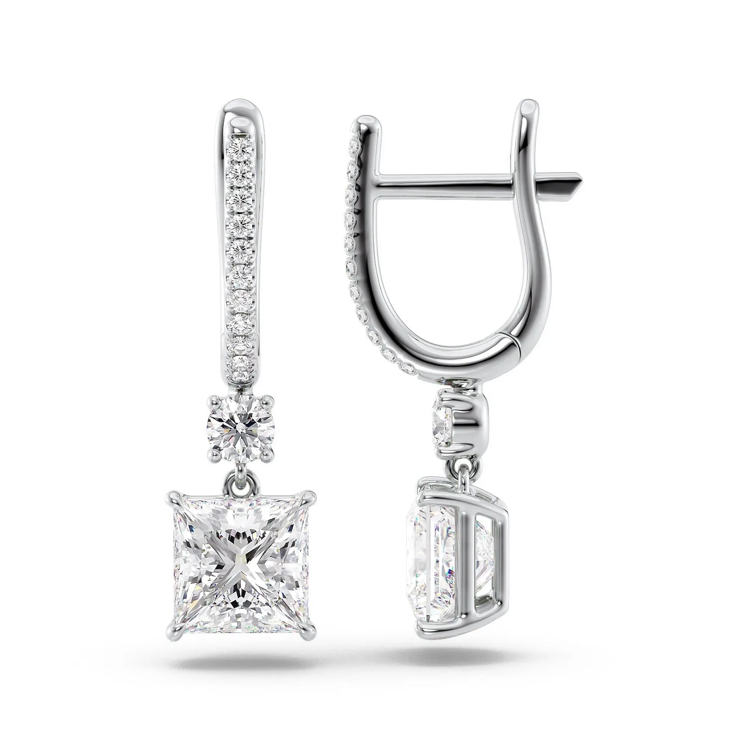 1 CTW Diamond Drop Earrings Set With Princess Lab Diamonds