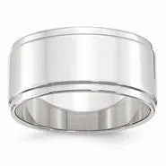 10k White Gold 10mm Flat with Step Edge Wedding Band Ring