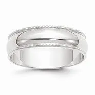 10k White Gold 6mm Lightweight Milgrain Half Round Wedding Band Ring