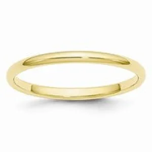 10k Yellow Gold 2mm Half Round Wedding Band Ring