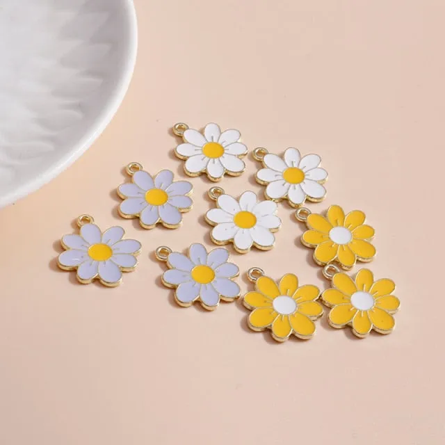 10pcs 19*21 Enamel Daisy Flower Charms for Necklaces Pendants Earrings DIY Colorful Mini Charms Handmade Jewelry Finding Making