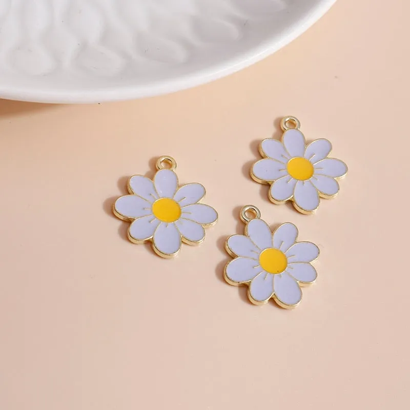 10pcs 19*21 Enamel Daisy Flower Charms for Necklaces Pendants Earrings DIY Colorful Mini Charms Handmade Jewelry Finding Making