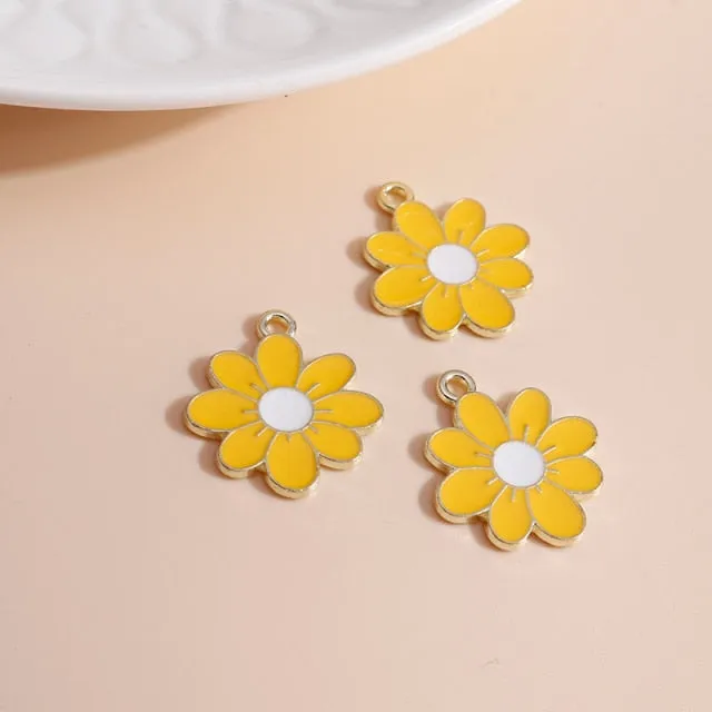 10pcs 19*21 Enamel Daisy Flower Charms for Necklaces Pendants Earrings DIY Colorful Mini Charms Handmade Jewelry Finding Making