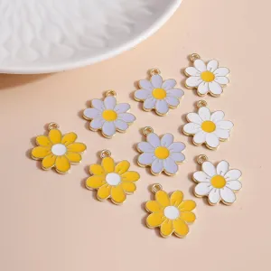 10pcs 19*21 Enamel Daisy Flower Charms for Necklaces Pendants Earrings DIY Colorful Mini Charms Handmade Jewelry Finding Making