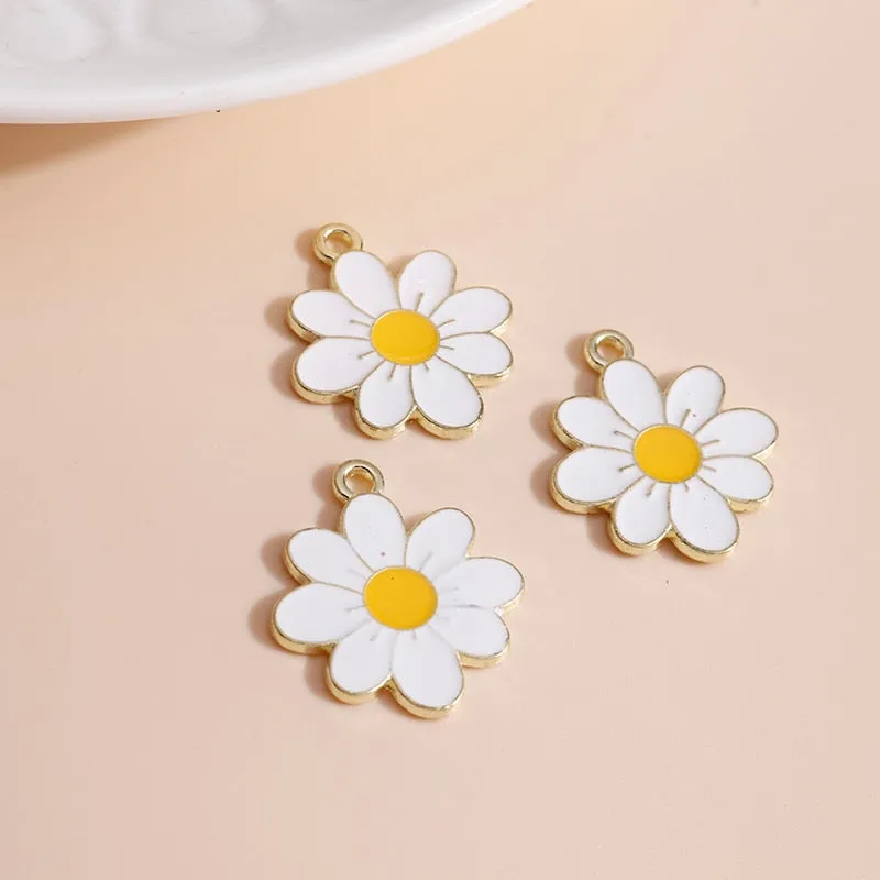 10pcs 19*21 Enamel Daisy Flower Charms for Necklaces Pendants Earrings DIY Colorful Mini Charms Handmade Jewelry Finding Making