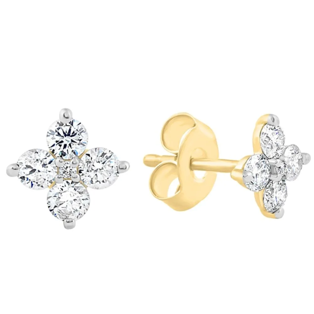 1/2 Ct T.W. Round Diamond Star Studs Women's Yellow Gold Earrings Lab Grown