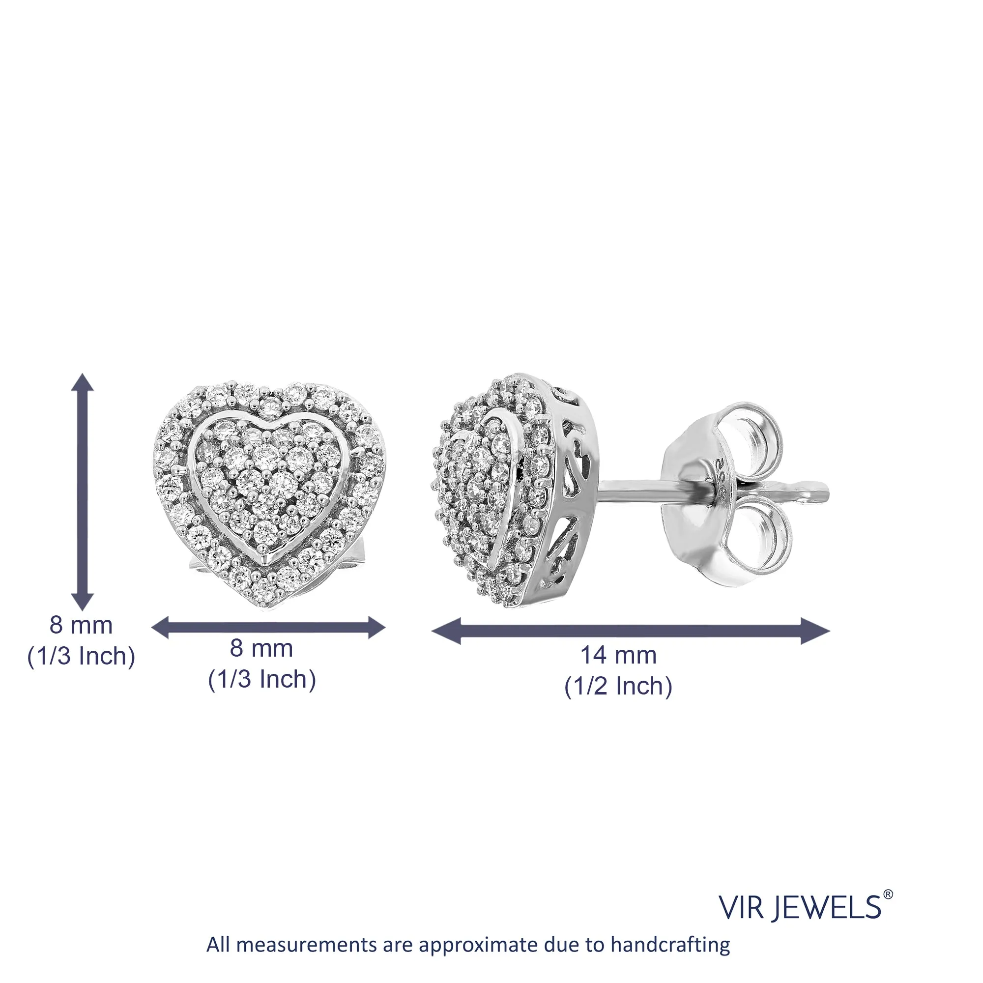 1/4 cttw Lab Grown Diamond Heart Stud Earrings in Sterling Silver