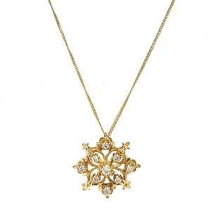 14k Gold & Diamond Snowflake Pendant / Brooch