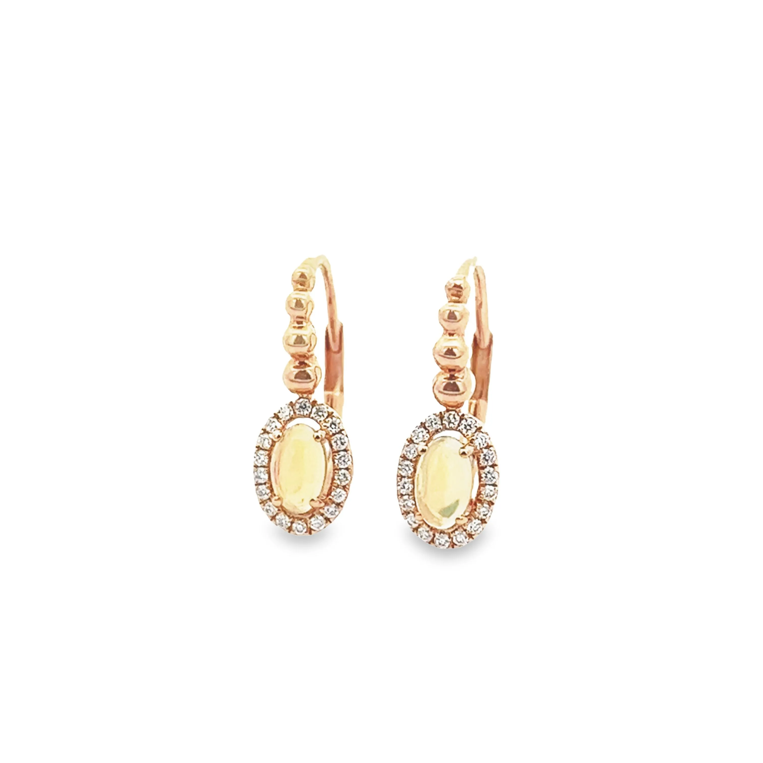 14k Rose Gold Diamond and Opal Earrings