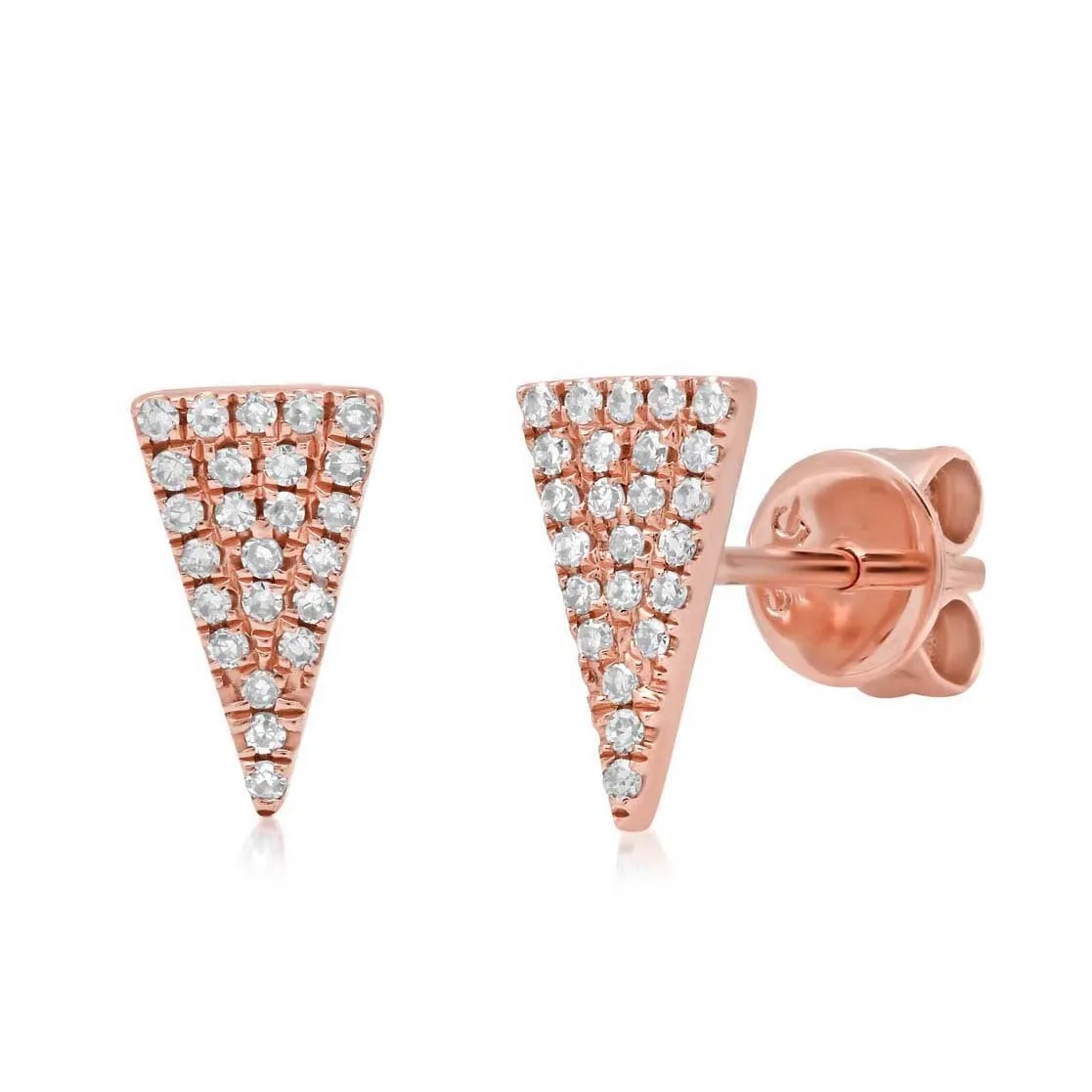 14k Rose Gold Diamond Triangle Stud Earrings