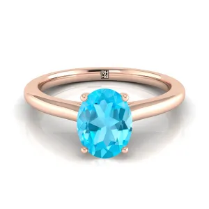 14K Rose Gold Oval Swiss Blue Topaz Pinched Comfort Fit Claw Prong Solitaire Engagement Ring