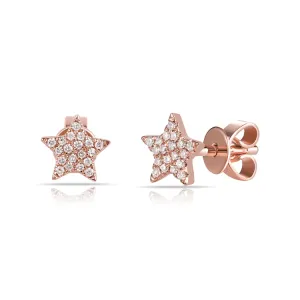 14k Rose Gold Small Diamond Star Earrings