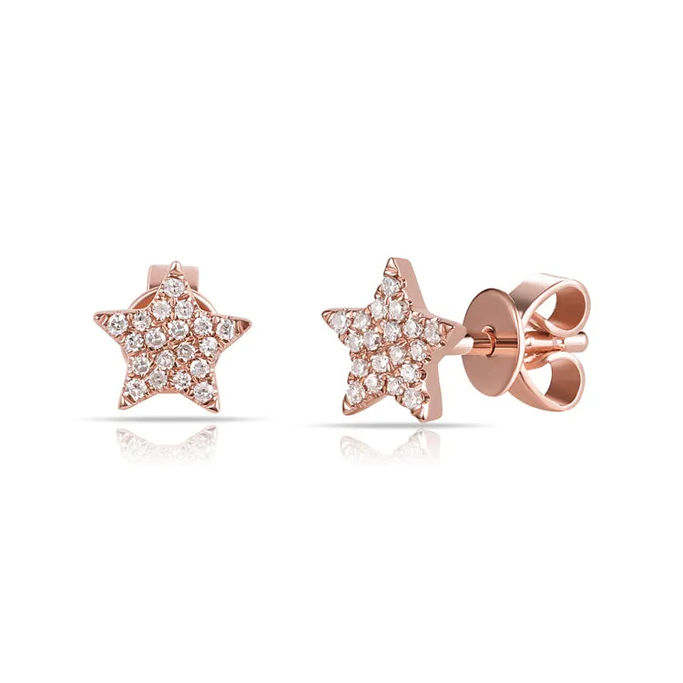 14k Rose Gold Small Diamond Star Earrings