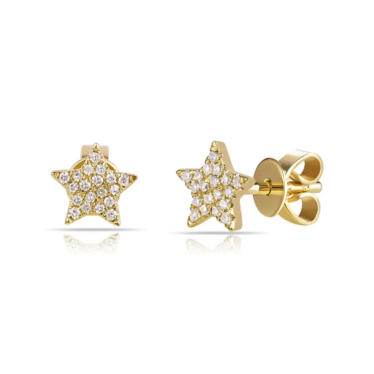 14k Rose Gold Small Diamond Star Earrings