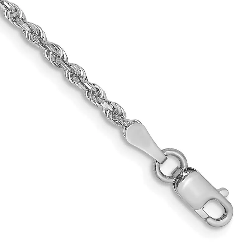 14K White Gold 10 Inch 2mm Diamond-cut Quadruple Rope Lobster Clasp Chain Bracelet