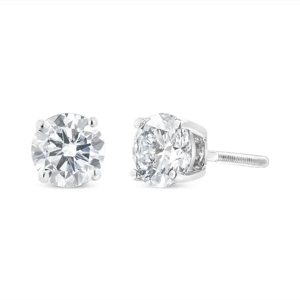 14K White Gold 1.5 CTT Near Colorless Diamond Round Brilliant Earrings