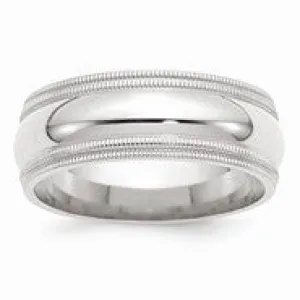 14k White Gold 8mm Double Milgrain Comfort Fit Wedding Band Ring