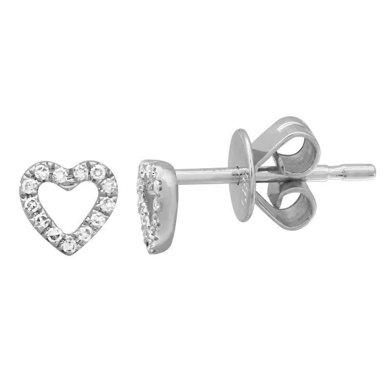 14k White Gold Diamond Heart Stud Earrings