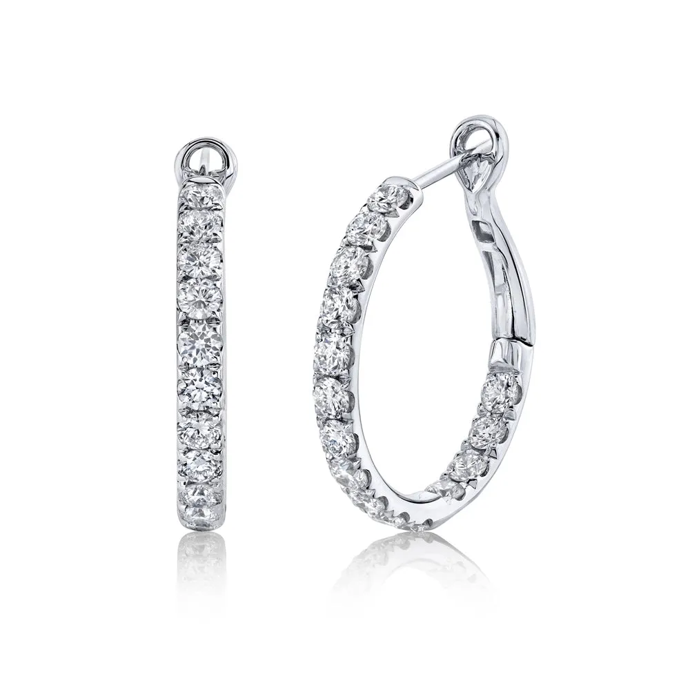 14K White Gold Diamond Hoop Earrings, Inside Out