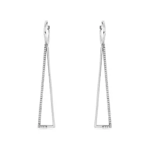 14k White Gold Diamond Triangle Earrings