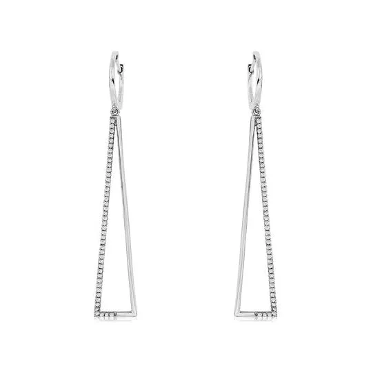 14k White Gold Diamond Triangle Earrings