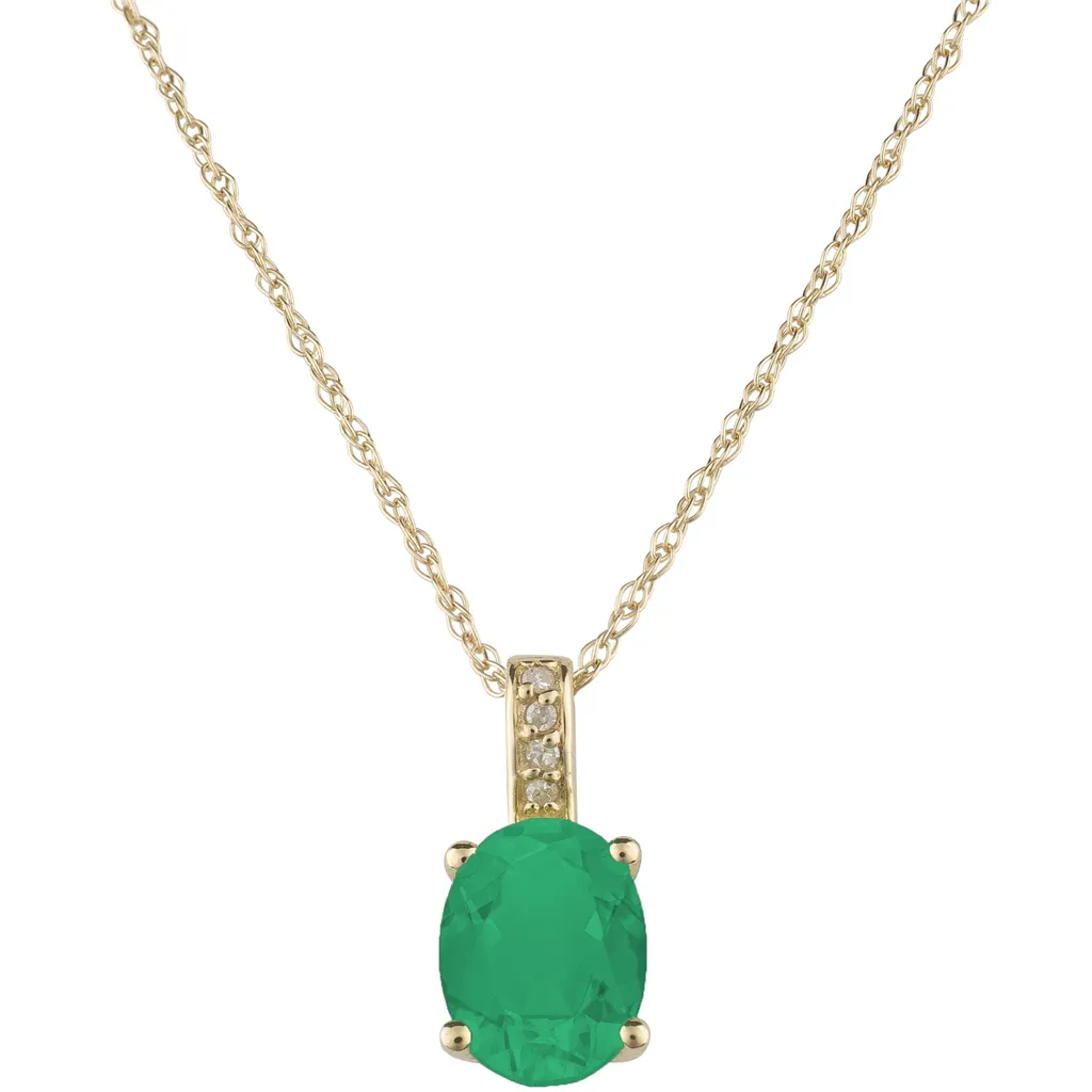 14K Yellow Gold 0.74ctw Oval Emerald & Diamond Drop Necklace