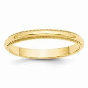 14k Yellow Gold 3mm Milgrain Half-Round Wedding Band Ring