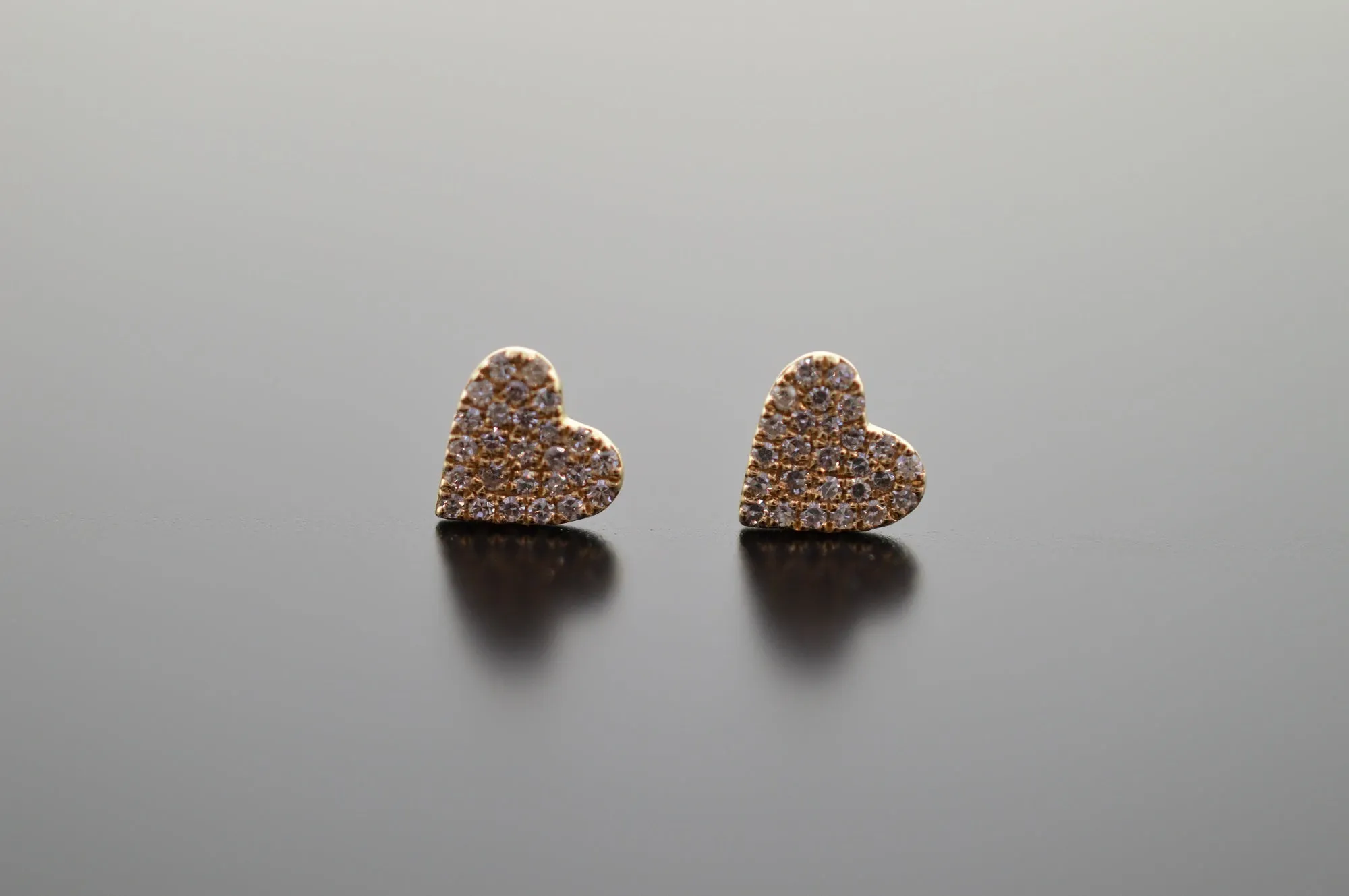 14K Yellow Gold Diamond Heart Stud Earrings with 52 Diamonds