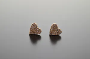 14K Yellow Gold Diamond Heart Stud Earrings with 52 Diamonds