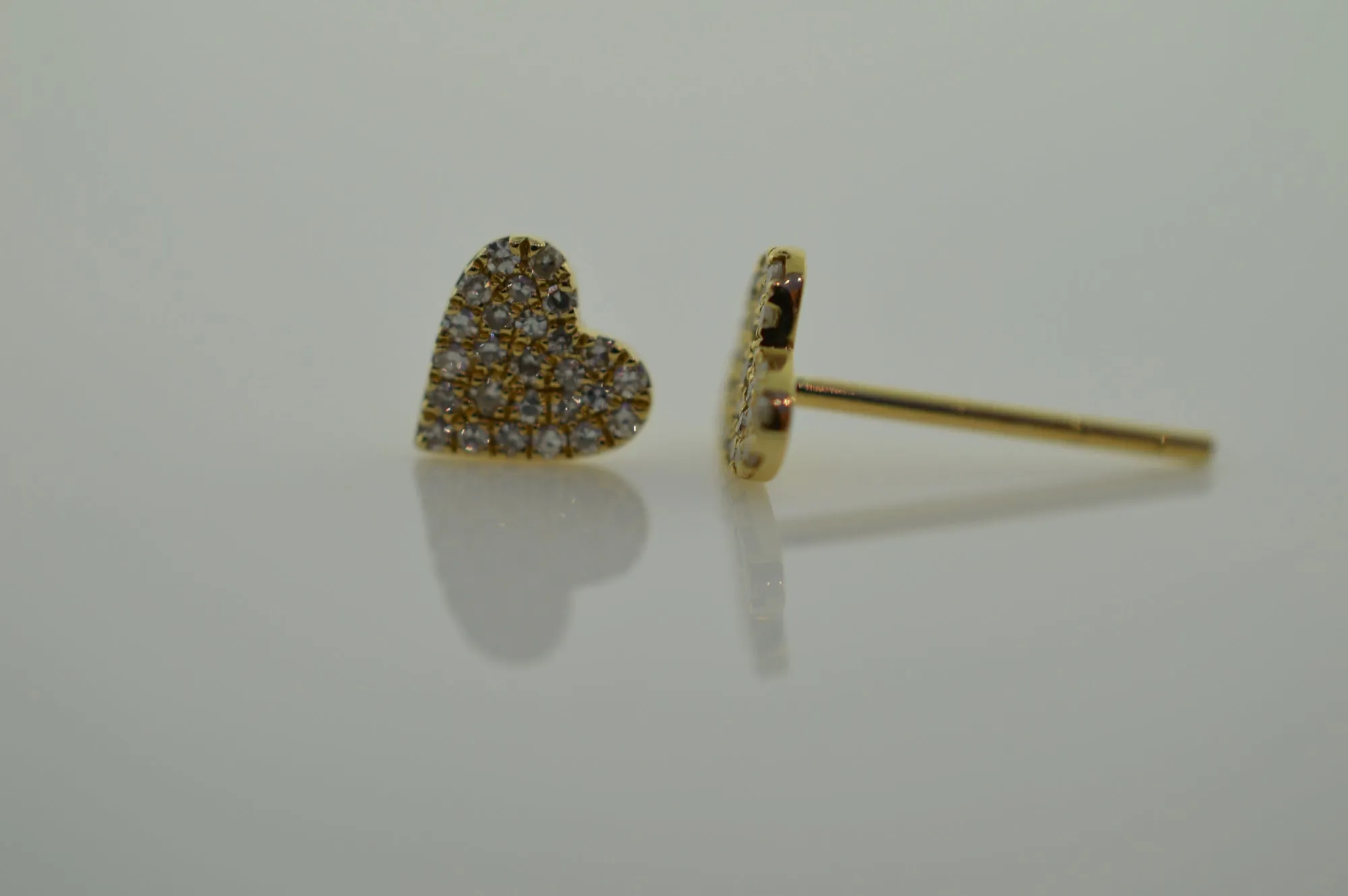 14K Yellow Gold Diamond Heart Stud Earrings with 52 Diamonds