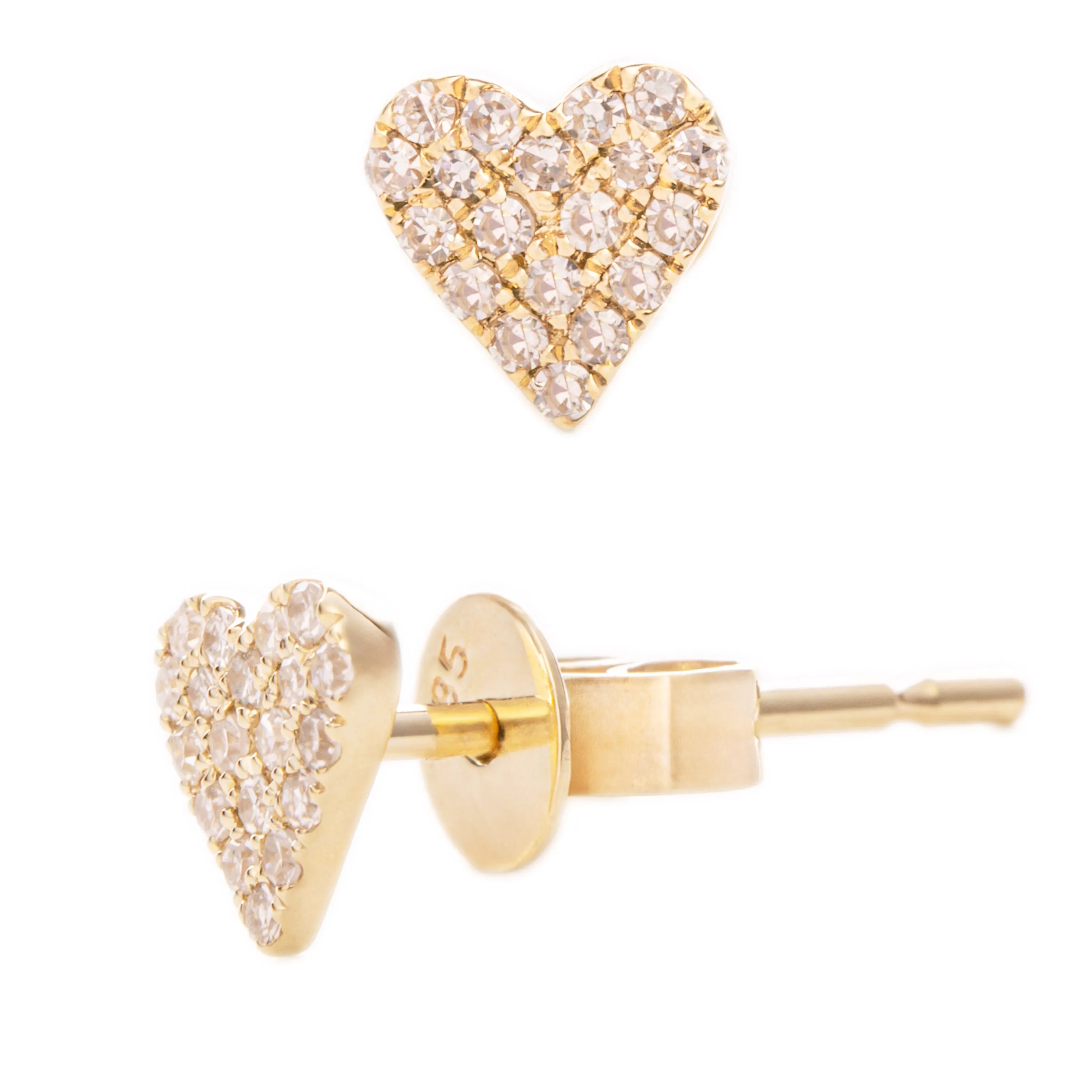 14k Yellow Gold Diamond Mini Heart Stud Earrings