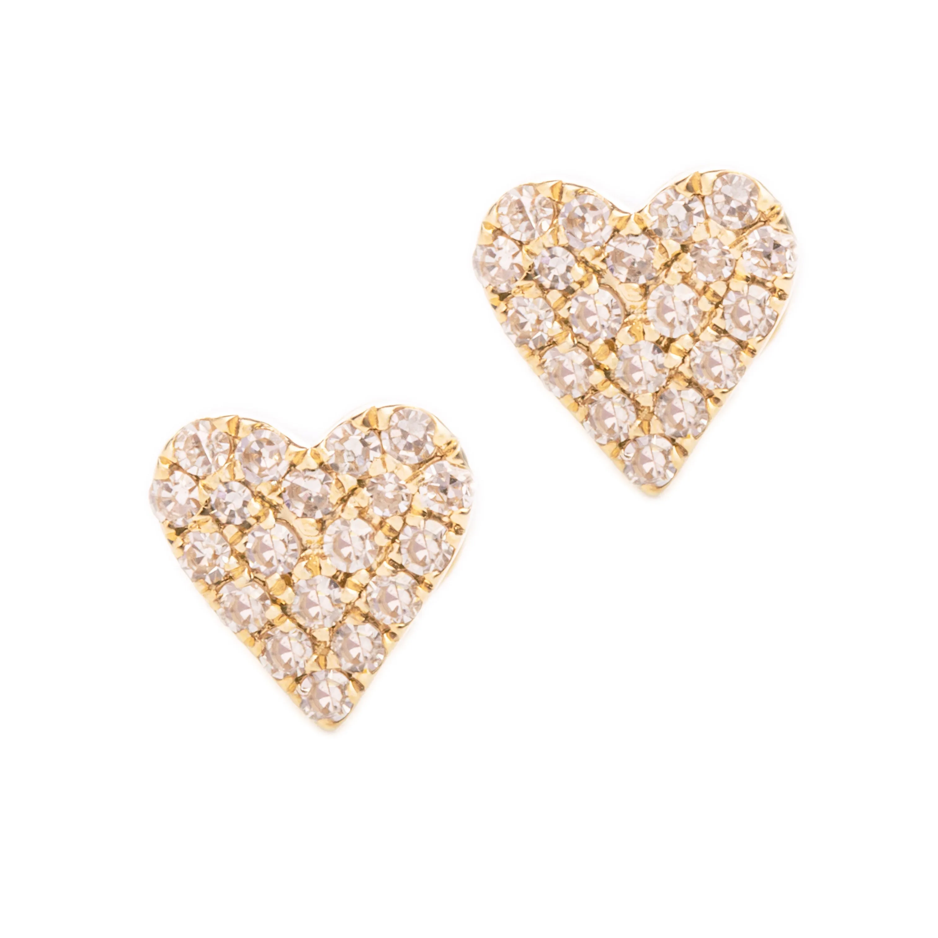 14k Yellow Gold Diamond Mini Heart Stud Earrings