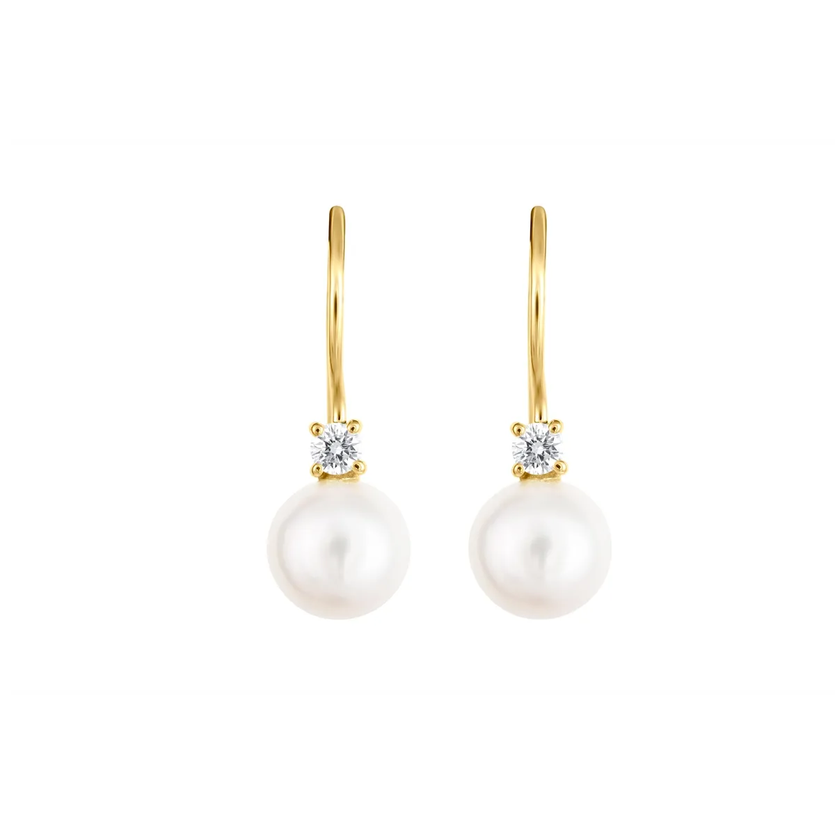 14K Yellow Gold Drop Earrings with Diamond and Cultured Freshwater Pearl