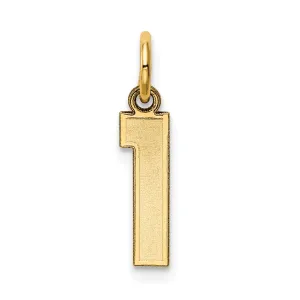 14k Yellow Gold Satin Brush Finish Small Size Number 1 Charm Pendant