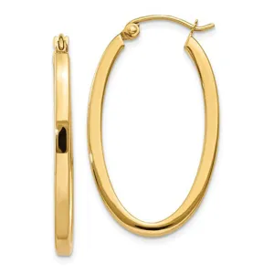 14k Yellow Gold Square Tube Oval Hoop Earrings, 31mm x 18mm (2mm Tube)