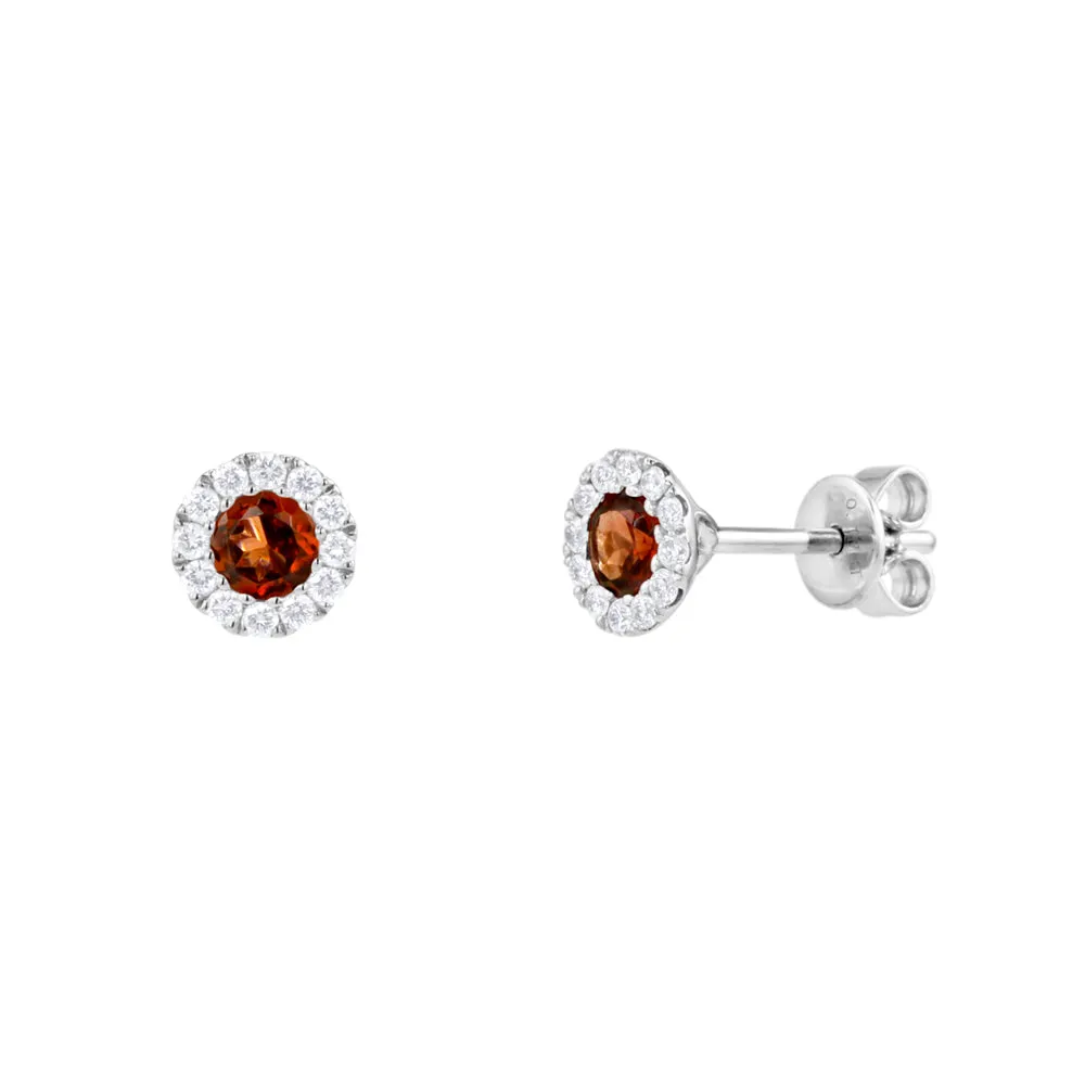 18ct White Gold 0.34ct Garnet And 0.17ct Diamond Halo Stud Earrings