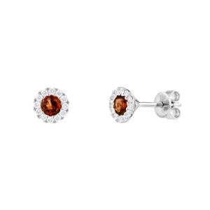 18ct White Gold 0.34ct Garnet And 0.17ct Diamond Halo Stud Earrings