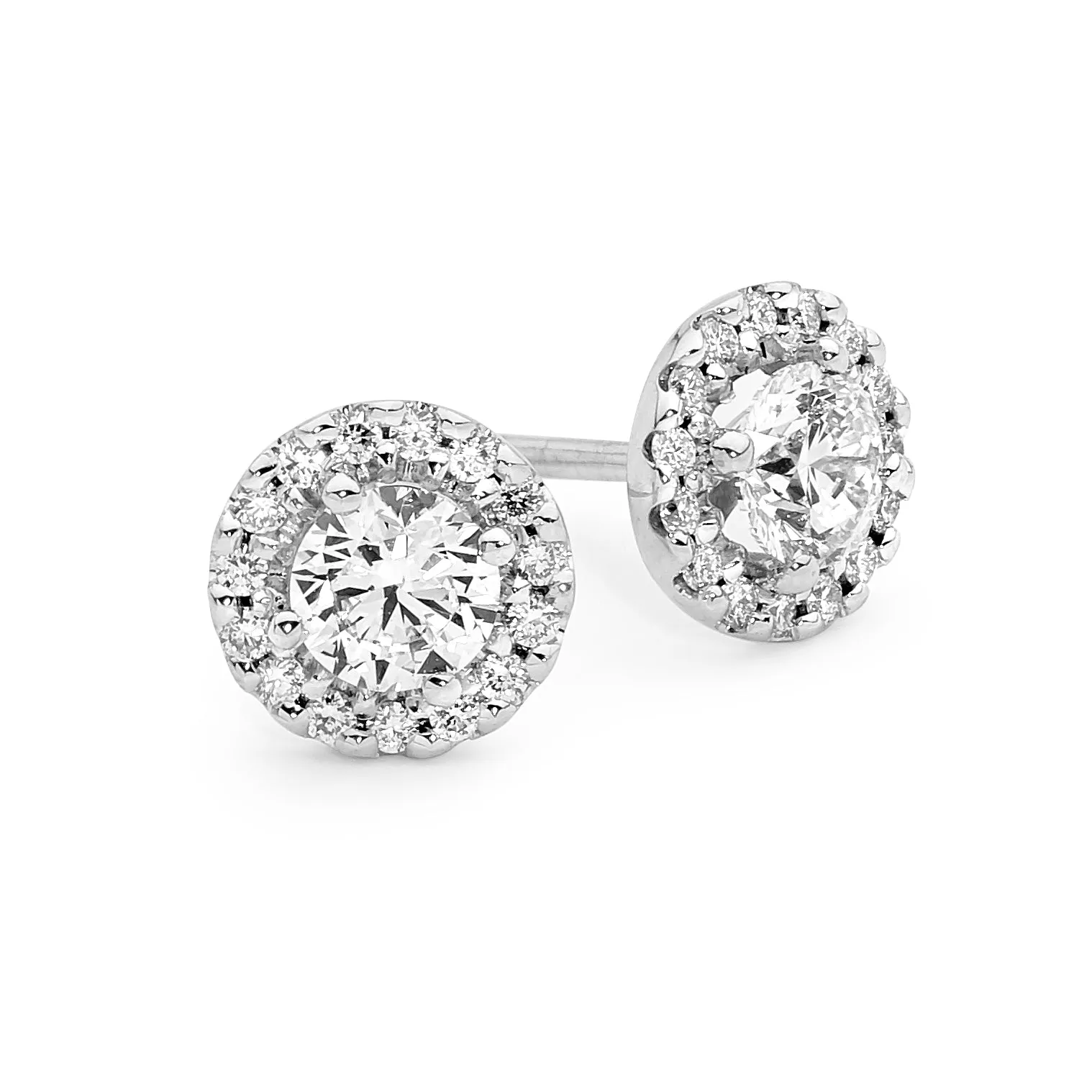 18ct White Gold Round Centre Diamond Stud Earrings