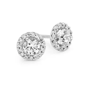 18ct White Gold Round Centre Diamond Stud Earrings