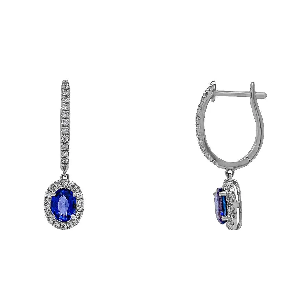 18ct White Gold Sapphire and Diamond Drop Earrings