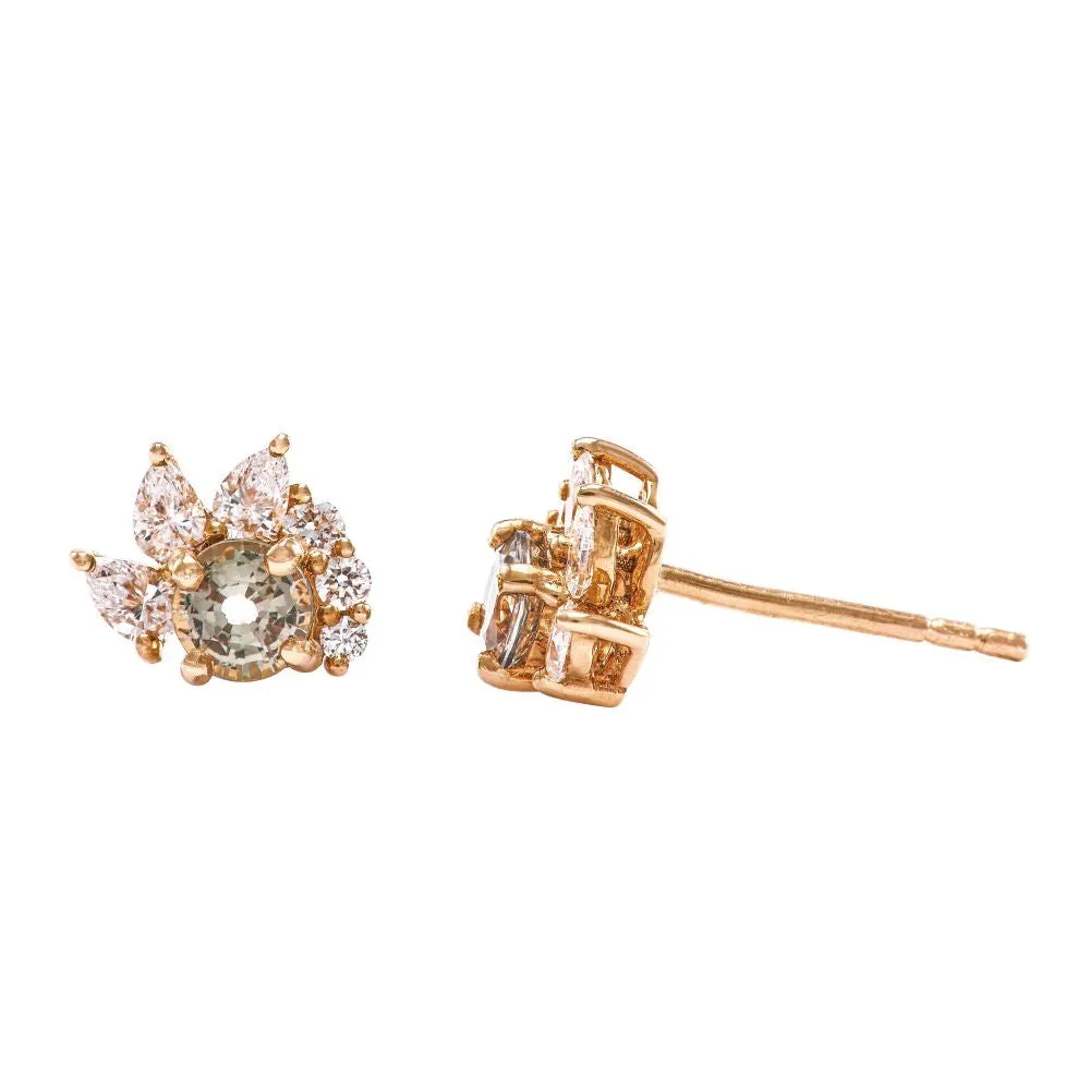 18ct Yellow Gold Diamond & Alexandrite Stud Earrings