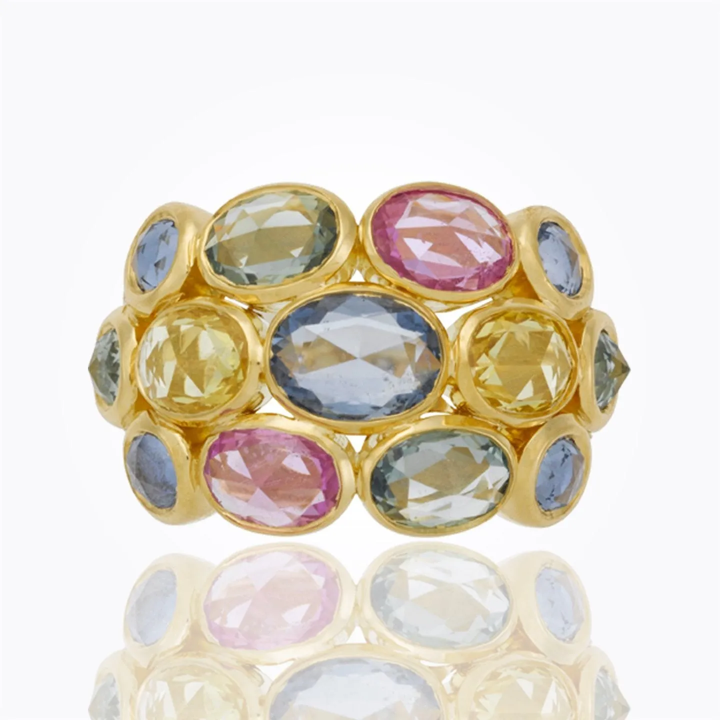 18K Hera Small Bombe Ring with rose cut mixed sapphire and diamond