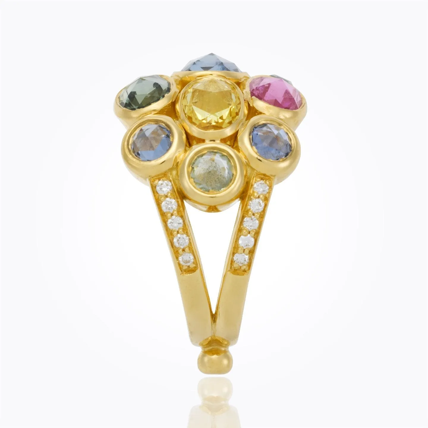 18K Hera Small Bombe Ring with rose cut mixed sapphire and diamond