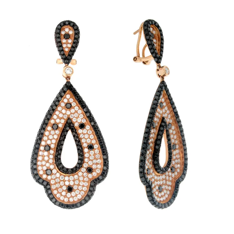 18k Rose Gold Black & White Diamond Earrings