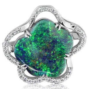 18K White Gold Australian Black Opal/Diamond Brooch Pin/Pendant