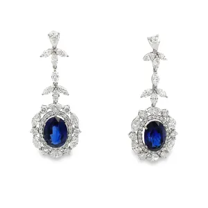 18k White Gold Diamond & Ceylon Sapphire Drop Earrings