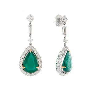 18k White Gold Diamond & Emerald Drop Earrings