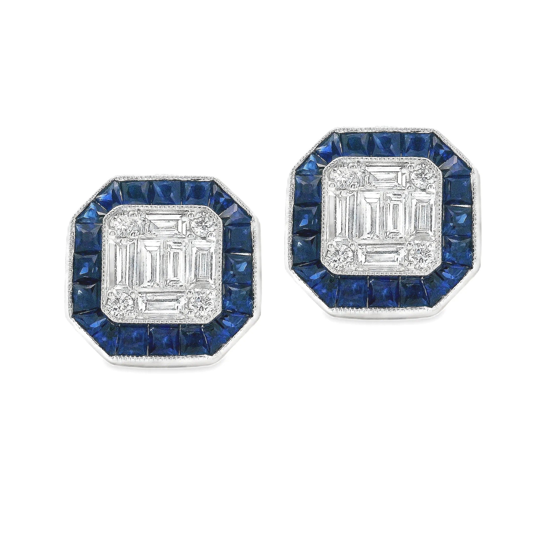 18k White Gold Diamond and Sapphire Earrings