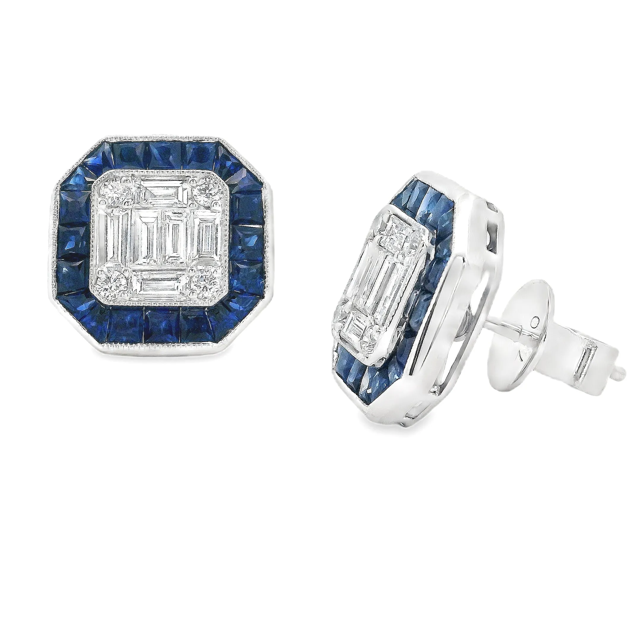 18k White Gold Diamond and Sapphire Earrings